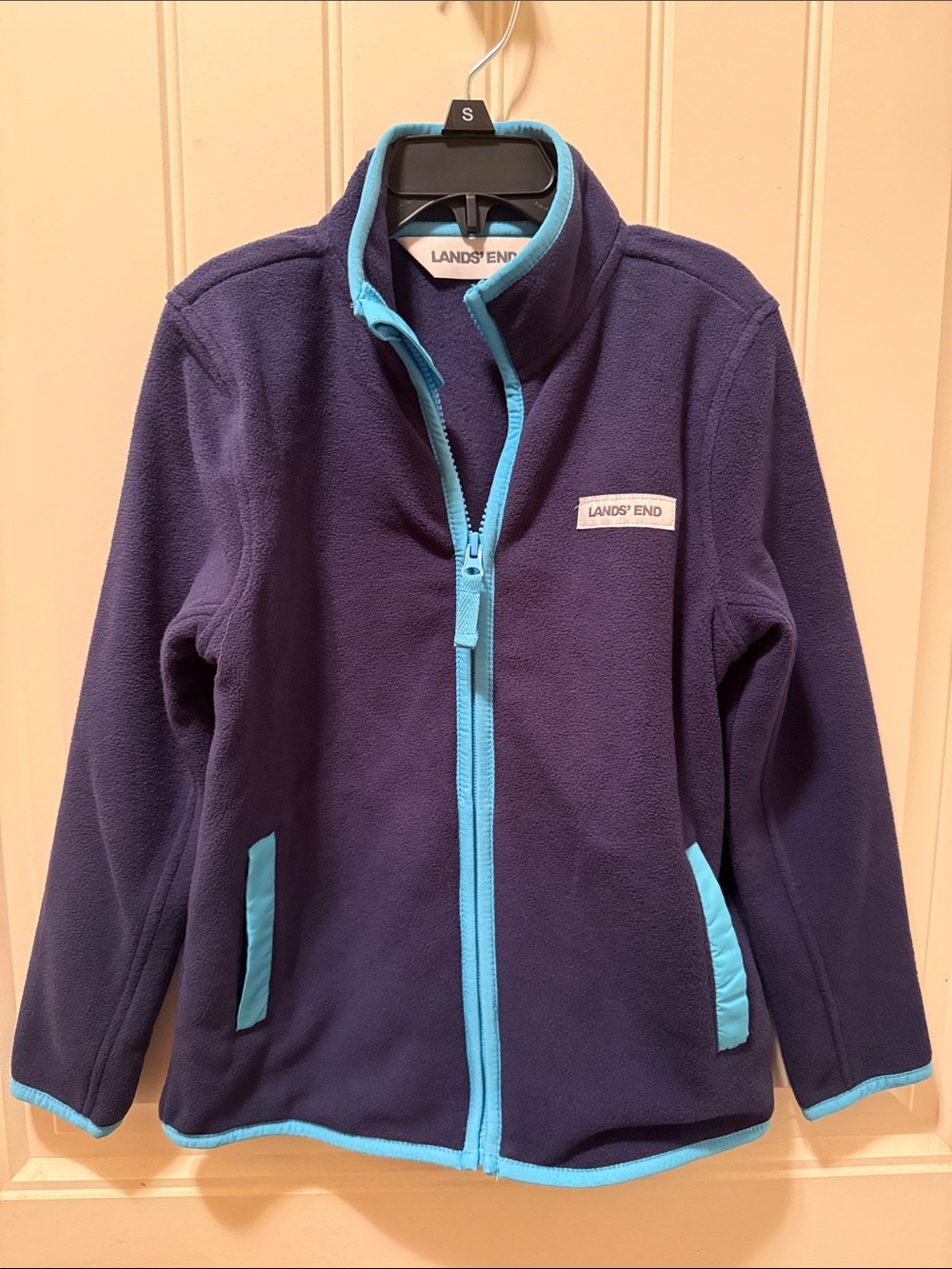 Lands' End Navy Fleece Jacket with Turquoise Trim